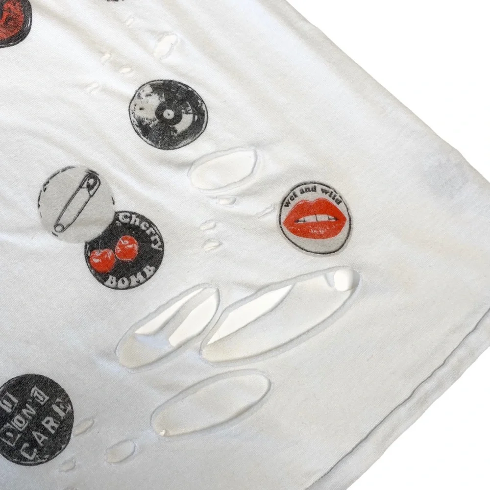 Lauren Moshi ☻︎ Roxanne Pins Vintage Destroyed Muscle Tee T Shirt ☻︎ with Holes - Picture 13 of 17